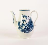 EIGHTEENTH CENTURY WORCESTER BLUE AND WHITE FENCE PATTERN PORCELAIN COFFEE POT, of baluster form