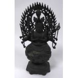 TWENTIETH CENTURY CHINESE BRONZE FIGURE OF KANNON WITH SIXTEEN ARMS, 14 ½” (36.8cm) high