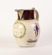 A RARE EARLY 1800's PROBABLY DEVONSHIRE MADE DOCUMENTARY EARTHENWARE JUG, the ovoid body inscribed