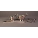 MIXED LOT OF ELECTROPLATE, comprising: WALKER AND HALL SAUCE BOAT, SWEDISH CHRISTENING MUG, PAIR