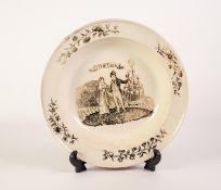 A CIRCA 1800  HERCULANEUM POTTERY, LIVERPOOL CREAMWARE SOUP DISH, transfer printed in black, the