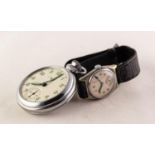 GENT'S SWISS METAL CASED VINTAGE WRISTWATCH with silvered arabic dial, leather strap and a SMITH'S