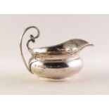 VICTORIAN SILVER SQUAT CIRCULAR CREAM JUG, bulbous with broad lip with raised double C scroll