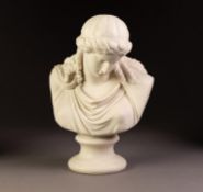 VICTORIAN PARIAN PORCELAIN BUST OF A CLASSICAL MAIDEN on a waisted socle, unmarked, 10 1/2in (26.