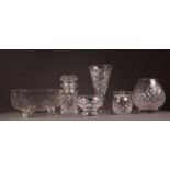 GOOD QUALITY CUT GLASS FRUIT BOWL, with strawberry diamond and sprig cut decoration, similarly cut