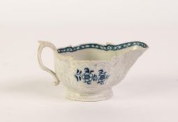 LATE 18th CENTURY LIVERPOOL PORCELAIN, SETH PENNINGTON FACTORY, SAUCE BOAT, moulded with ascending