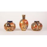 PAIR OF LATE VICTORIAN ROYAL CROWN DERBY CHINA POT POURRI VASES, lacking covers, each of lobated,