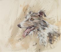 JAMES BARTHOLOMEW (MODERN) WATERCOLOUR DRAWING, HEIGHTENED ?Lurcher? Signed, titled to gallery label