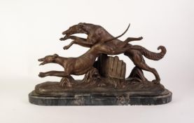 LOUIS ALBERT CARVIN (1875-1951) PATINATED SPELTER GROUP OF TWO GREYHOUNDS Modelled at full stretched