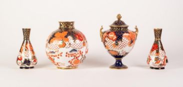 FOUR PIECES OF ROYAL CROWN DERBY JAPAN PATTERN CHINA VASES, pattern no: 2444, comprising: TWO