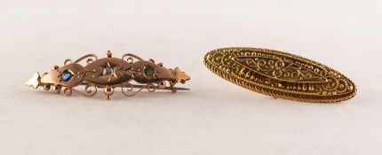 LATE VICTORIAN/EDWARDIAN 15ct GOLD ELLIPTICAL BROOCH and a 9ct GOLD OPENWORK BROOCH of similar age