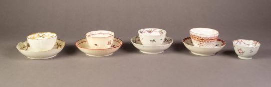 COLLECTION OF LATE EIGHTEENTH CENTURY ENGLISH PORCELAIN TEA BOWLS AND SAUCERS, including a puce