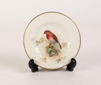 EARLY 20th CENTURY ROYAL WORCESTER PORCELAIN SMALL PLATE painted by W. Powell with a robin perched