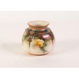 HADLEY?S WORCESTER HAND PAINTED CHINA POT POURRI VASE, of lobated, squat form, decorated with yellow