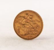 VICTORIAN GOLD ST GEORGE SOVEREIGN, young head, 1877, the orientation of the obverse and the reverse