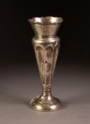 EDWARD VII WEIGHTED SILVER TRUMPET VASE, with flared, wavy rim above floral embossed panels and