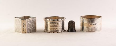 ART DECO SILVER NAPKIN RING, square with canted corners, three sides engraved with waves, the fourth