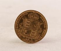 QUEEN VICTORIA (1892) GOLD HALF SOVEREIGN, jubilee head, shield back (EF)