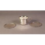 PAIR OF CONTINENTAL SILVER COLOURED PLANISHED METAL (800 STANDARD) GLASS COASTERS, 3 ½? (8.9cm)