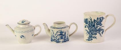 LATE 18th CENTURY CAUGHLEY PORCELAIN CYLINDRICAL MUG, transfer printed with flowers in underglaze