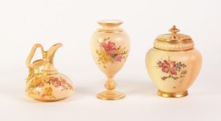 THREE PIECES OF LATE NINETEENTH CENTURY AND LATER ROYAL WORCESTER FLORAL PAINTED BLUSH IVORY