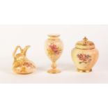 THREE PIECES OF LATE NINETEENTH CENTURY AND LATER ROYAL WORCESTER FLORAL PAINTED BLUSH IVORY