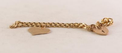 9ct GOLD THIN CURB PATTERN CHAIN BRACELET and padlock clasp and the 9ct GOLD FLAT HEART SHAPED DROP,