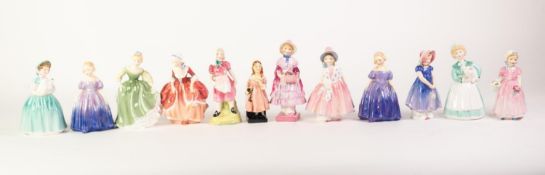 TWELVE SMALL ROYAL DOULTON FIGURES, respectively Little Nell, M51; Greta HN 1485; Jill HN 2061;