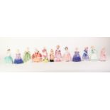 TWELVE SMALL ROYAL DOULTON FIGURES, respectively Little Nell, M51; Greta HN 1485; Jill HN 2061;