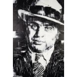 SARAH HOLMES (MODERN) MIXED MEDIA ON CANVAS ?Al Capone?, black and white portrait Signed, titled