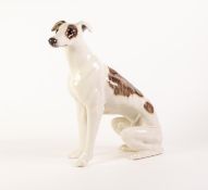 MODERN JENNY WINSTANLEY POTTERY LARGE MODEL OF A SEATED WHIPPET, size 8, painted marks, 12 ¾? (32.