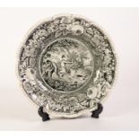 A CIRCA 1825-30 LIVERPOOL, HERCULANEUM POTTERY PLATE, transfer printed in black with a subject