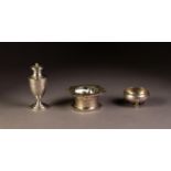 EDWARD VII SILVER PEDESTAL PEPPERETTE, Birmingham 1909, together with a SILVER INKWELL STAND, of
