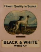 THREE COLOUR ADVERTISING PRINTS FEATURING GREYHOUNDS OR WHIPPETS: BLACK & WHITE WHISKY 19? X 15? (