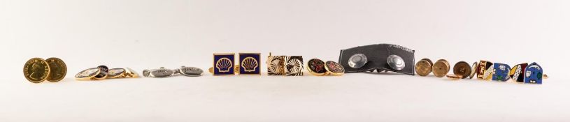 PAIR OF METAL T-BAR CUFFLINKS each set with a cabochon tiger's eye; THREE PAIRS OF CUFFLINKS