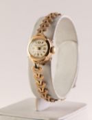 LADY'S MAJOREX, FRANCE, 9ct GOLD BRACELET WATCH with 17 jewels movement, small circular silvered