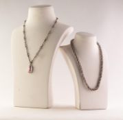 SILVER CHAIN NECKLACE with long twisted wire pattern links, 18in (46cm) long and the MOTHER OF PEARL