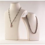 SILVER CHAIN NECKLACE with long twisted wire pattern links, 18in (46cm) long and the MOTHER OF PEARL