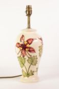 MODERN MOORCROFT POTTERY INVERTED BALUSTER SHAPE ELECTRIC TABLE LAMP, tube lined on a cream ground