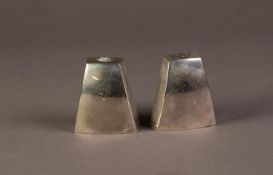 PAIR OF MODERNIST ELECTROPLATED SALT AND PEPPER POTS, each of trapezoid form, 2 ¼? (5.6cm) high, (2)