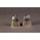 PAIR OF MODERNIST ELECTROPLATED SALT AND PEPPER POTS, each of trapezoid form, 2 ¼? (5.6cm) high, (2)