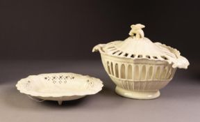 LEEDS POTTERY (R. Britton & Sons 1872 - 78) CREAMWARE OPENWORK BASKET with cover after an 18th