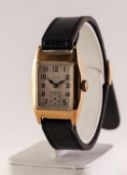 GENT'S J.W. BENSON, LONDON, 9ct GOLD VINTAGE WRISTWATCH with 15 jewels Swiss movement, oblong