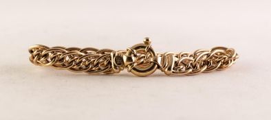 GOLD COLOURED METAL CHAIN BRACELET with interlinked large and small curb pattern links, with ring