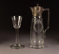 GEORGE III DRINKING GLASS with funnel shape bowl, plain stem and folded conical foot, also an