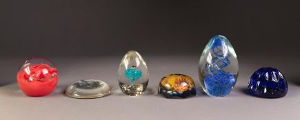 CAITHNESS ?INFERNO? GLASS PAPERWEIGHT, and FIVE OTHERS, including a cone shaped example with