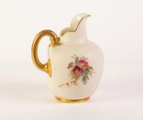 EARLY TWENTIETH CENTURY ROYAL WORCESTER BLUSH PORCELAIN JUG, with flattened back, moulded loop