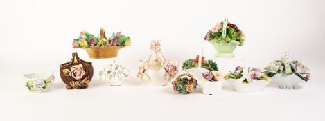 ELEVEN, MOSTLY MODERN FLORAL ORNAMENTS OR BASKETS, including CROWN STAFFORDSHIRE, ROYAL ADDERLEY,