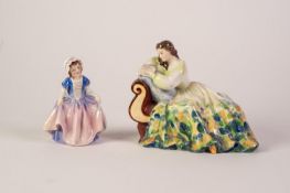 ROYALDOULTON CHINA FIGURE 'SOLITUDE', girl on a day bed reading JM 2810, 6 1/2" (16.5cm) wide and