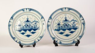 PAIR OF LATE 18th/EARLY 19th CENTURY, POSSIBLY SOUTH YORKSHIRE PEARLWARE PLATES, each painted in